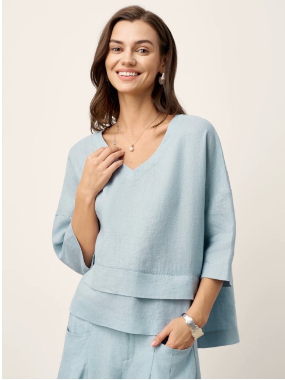 *NEW* Lintico 100% Linen Drop Shoulder Asymmetric Layered Hem Overtop VIOLA - Picture 3 of 16
